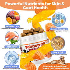 VUN Salmon oil dog chews closeup highlighting tasty flavor for easy daily skin care.