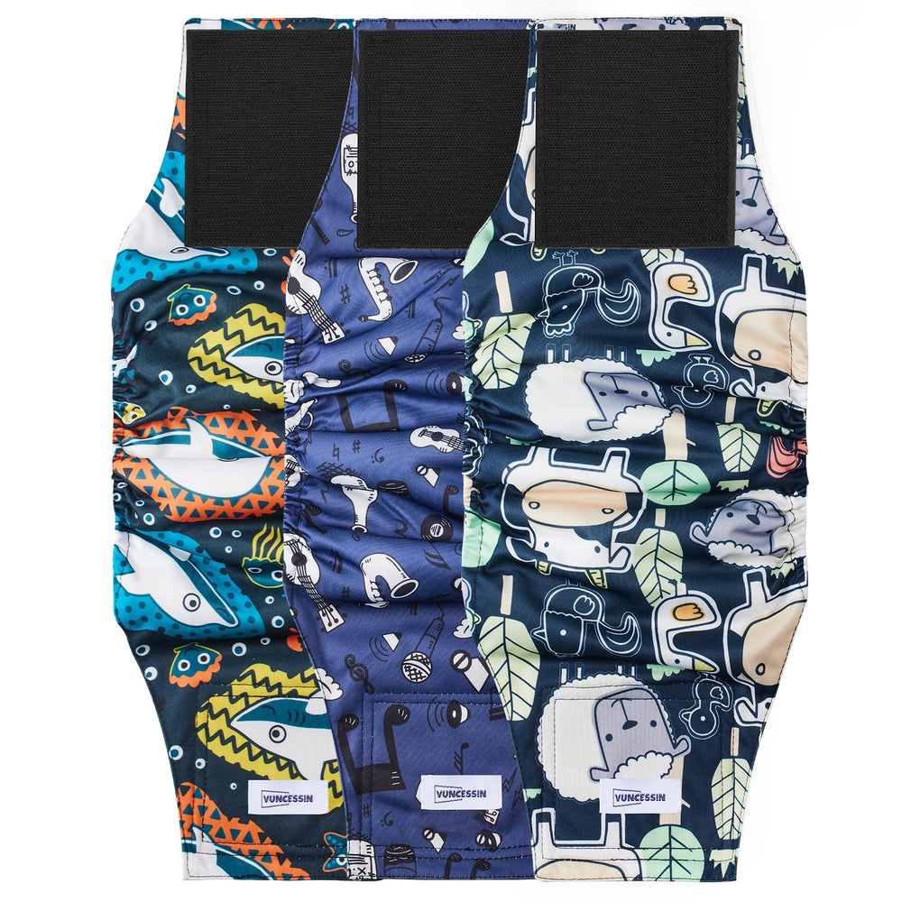 VUNCESSIN washable dog diapers pack 3 patterns for daily wear.
