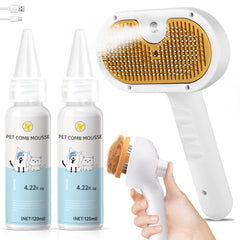 VVWVVW Pet Steam Brush front view shows compact design for easy grooming.