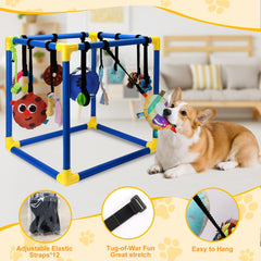 VYNALTIX Puppy Play Gym elastic-hangers highlights adjustable height to grow with growing puppies
