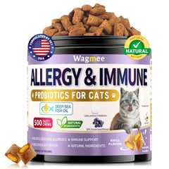 Wagmee Cat Allergy Relief packaging image highlights easy daily dosing for busy households.