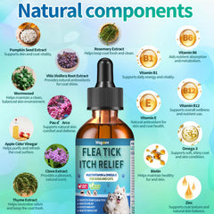 Wagmee bottle label highlights botanicals and vitamins for coat vitality.