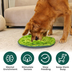 Wagorific Snuffle Mat Avocado Pal dog sniffing scene promotes mental exercise during play.