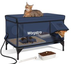 Wagstro ex-large heated cat shelter outside offers durable weatherproof protection.