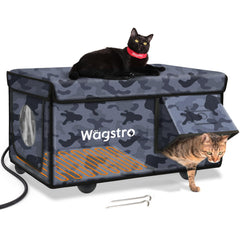 Wagstro heated cat house outdoor with snowproof shell keeps cats warm in winter.