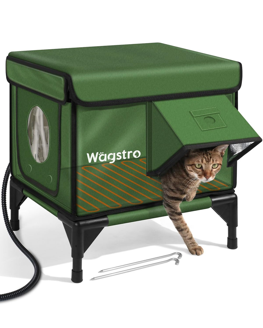 Wagstro heated cat house outside front view highlights durable outdoor shelter for cats