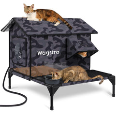 Wagstro large heated cat house outdoor deck view—elevated comfort for dry lounging.