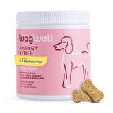 WagWell Allergy & Itch Chews jar front promotes year round itchy skin support for dogs