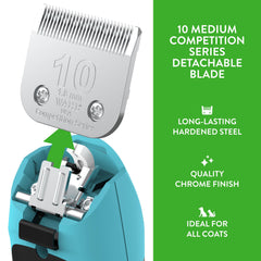 Dog being trimmed with 1/16 inch cut for precise grooming
