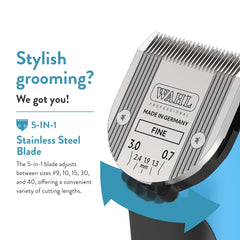 Wahl Bravura cordless operation demonstrates freedom to groom anywhere without interruption.