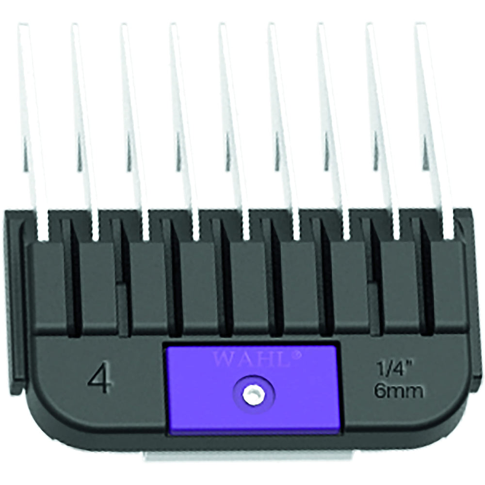 WAHL Professional Animal purple attachment guide comb closeup showing precise 1/4 inch cut