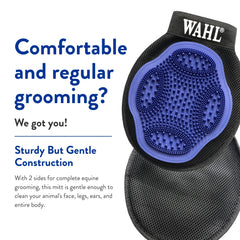 WAHL grooming mitt mesh layer captures dust and adds coat shine.