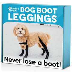 Walkee Paws connected-dog-boots-leggings provide secure stay-on for all-weather walks.
