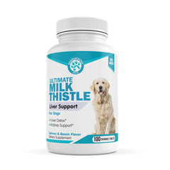 Pawsitive Wanderfound milk thistle chews liver-support-bites with salmon-bacon flavor for liver health support.