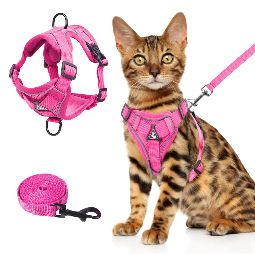 Wanheart Summer cat harness rose red top view shows breathable mesh for comfort.