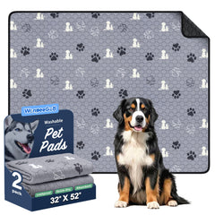 WanpeeGoo washable pee pads 2-pack on dog mat, ideal for training and floor protection.