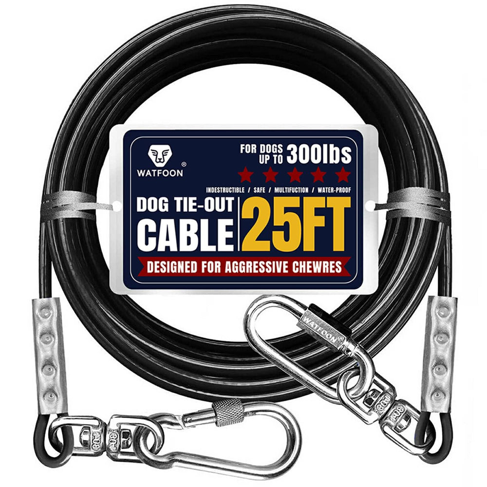 WATFOON tie-out cable with 25ft reach for safe yard play and recall training