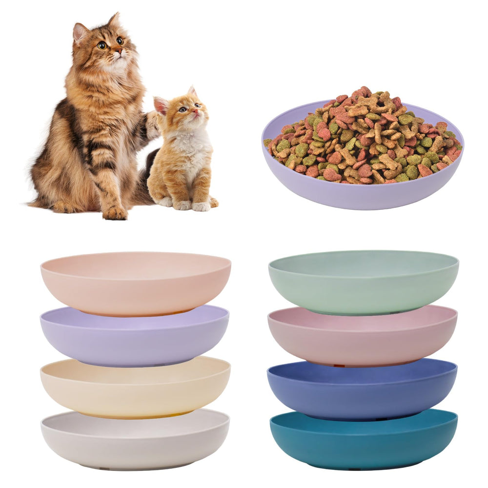 WDZZHOT 8-pack cat dishes with whisker-friendly shallow bowls in vibrant colors.