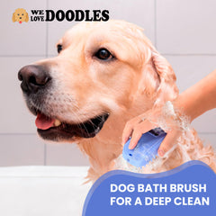 We Love Doodles bath brush evenly distributes shampoo for thorough cleaning.