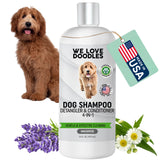 We Love Doodles champú‑perro‑4‑en‑1 en botella facilita el peinado.