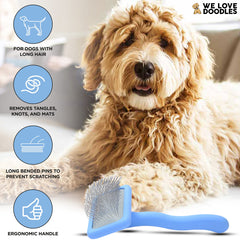 We Love Doodles detailed bristles close-up show longer pins for deeper, gentler brushing.