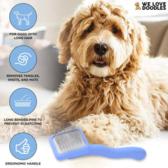 We Love Doodles dog slicker brush ergonomic-handle for comfortable grooming