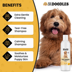 We Love Doodles USA-made shampoo label on the bottle