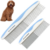 We Love Doodles metal dog comb 2-pack front view for grooming.