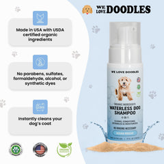 We Love Doodles Ocean Breeze spray showcases deodorizing no-rinse use.