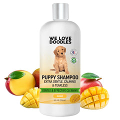 We Love Doodles puppy shampoo bottle with mango scent for gentle bath time