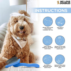 We Love Doodles Slicker Brush ergonomic-handle closeup for comfortable grooming.