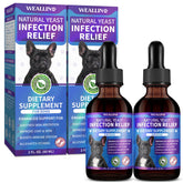 WEALLIN dog yeast drops bottle demonstrates fast relief for itchy skin.