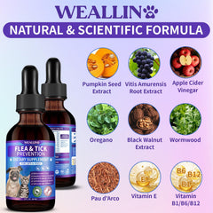 WEALLIN dropper-dosing chart illustrates simple weight-based servings.