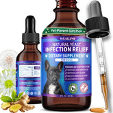 WEALLIN drops bottle closeup highlighting probiotic-powered formula for dog skin and ear support.