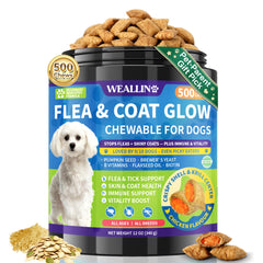 WEALLIN flea-tick chews with chicken-krill core promote coat shine and routine wellness.