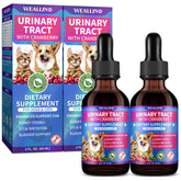 WEALLIN urinary-tract-support-drops-bottle shows easy dosing for cats and dogs, promoting urinary comfort.