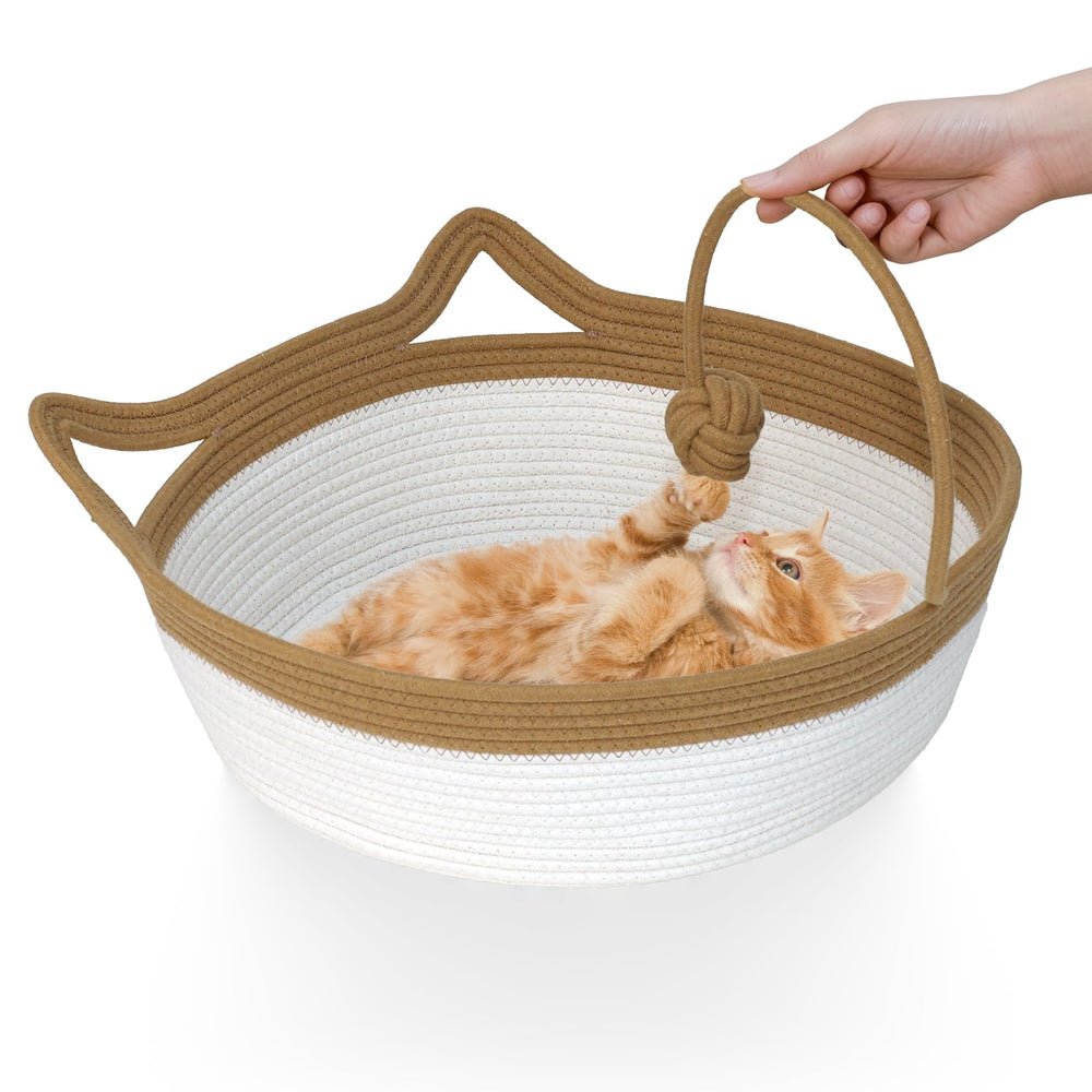 WEAVELYRICS cotton rope cat bed folded, easy-to-carry cozy space for trips.