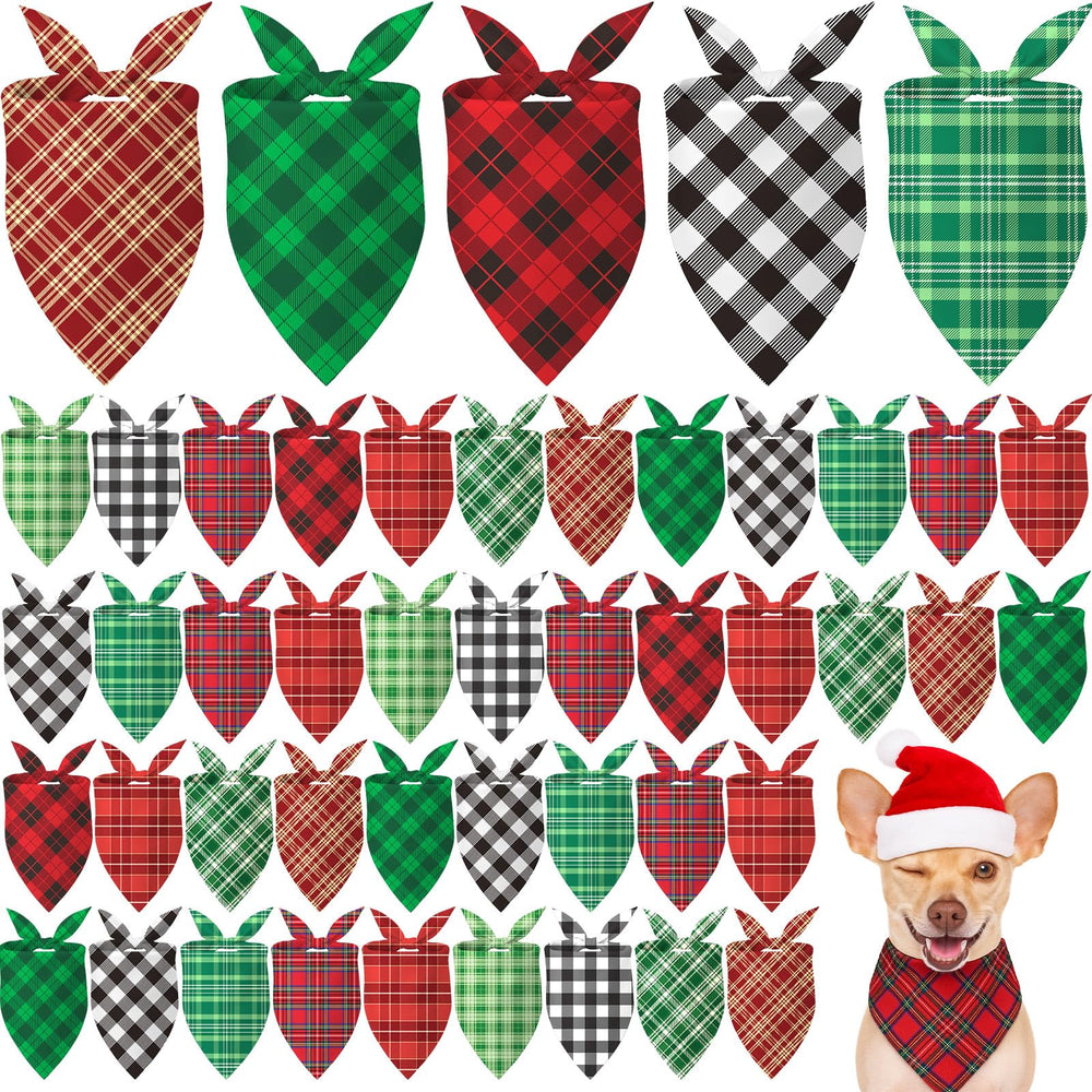 Weewooday Christmas dog bandanas bulk pack showing multiple buffalo plaid designs for festive looks.