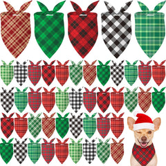 Weewooday Christmas dog bandanas bulk pack showing multiple buffalo plaid designs for festive looks.