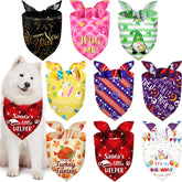 Weewooday nine-piece holiday dog bandana display with festive patterns for photo-ready styling.