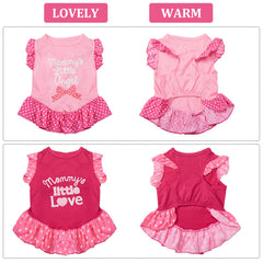 Weewooday Love and Angel dress on dog showcases adorable pink frill and easy dressing.