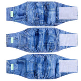 Wegreeco jeans washable dog diaper pack3 small front view, secure fit for outdoors