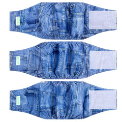 Wegreeco jeans washable dog diaper pack3 small front view, secure fit for outdoors