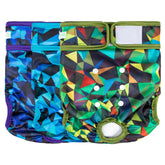 Wegreeco washable dog diapers three-pack in abstract blue, reusable everyday protection.