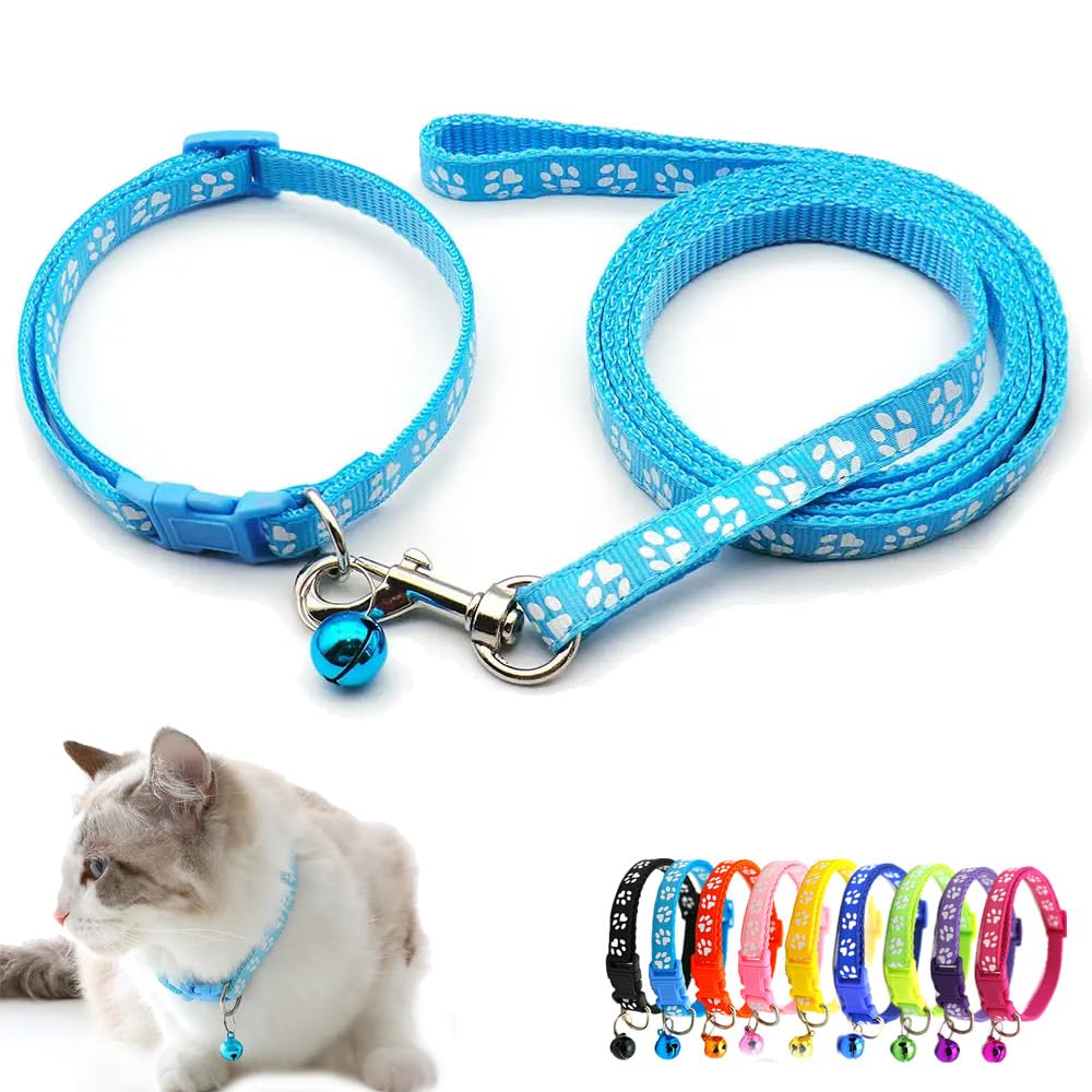 Weimostar blue XS cat collar with bell closeup on buckle and jingling bell for tracking.