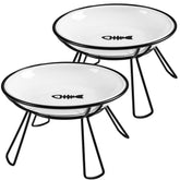 Wellbro cat bowls elevated stand set showing ergonomic feeding setup for indoor cats
