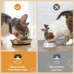 Wellbro cat bowls made from food-grade stainless steel for easy cleaning.