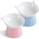 Wellbro ceramic raised cat bowl front view shows ergonomic height for easier feeding.