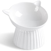 Wellbro ceramic raised cat bowl front view improves feeding comfort