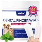 Wellix dog teeth wipes packaging front highlights no-rinse convenience for daily care